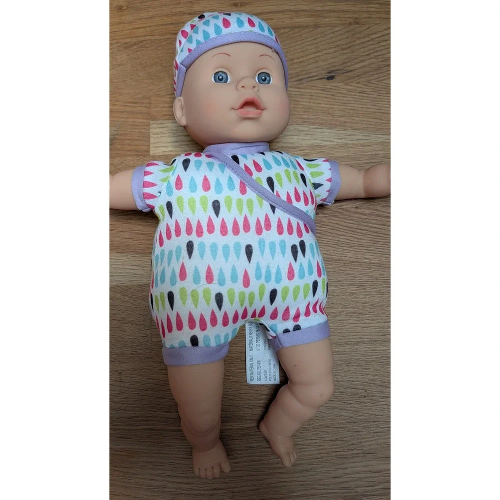 City Toy FLAW Baby Doll Purple Pink Teardrop Romper Hat Blue Eyes giggle sounds